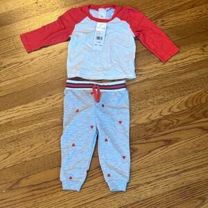 Splendid Red & White Raglan Set with Heart Joggers